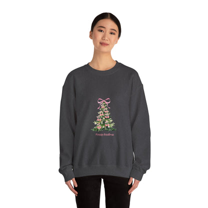 Christmas Tree Crewneck Sweatshirt - Pink Ribbon Watercolor Holiday Sweater