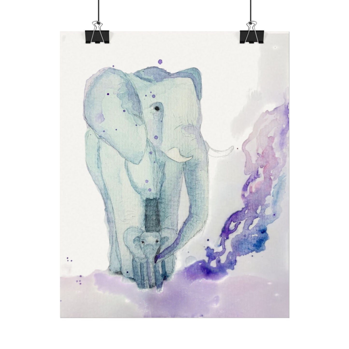 Watercolor Elephant Poster – Textured Matte Nursery Wall Art
