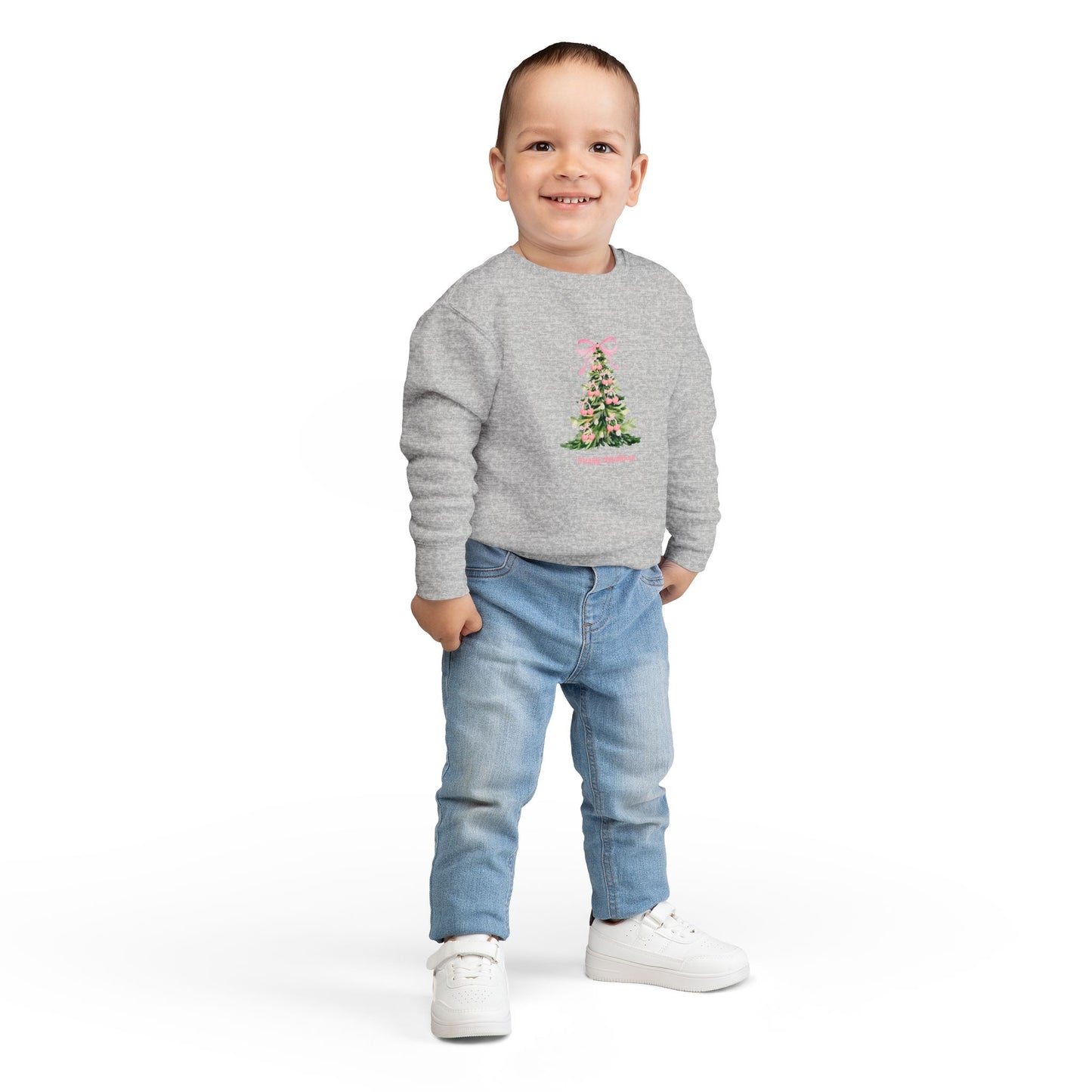 Christmas Tree Pink Cherry Bow Toddler Sweatshirt