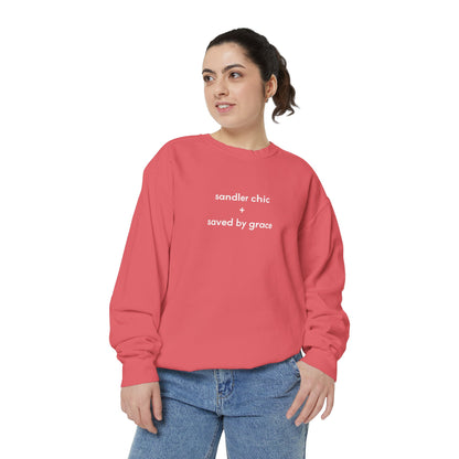 Sandler Chic and Saved By Grace Sweatshirt – Minimalist 'sandler chic + saved by grace' Christian Crewneck