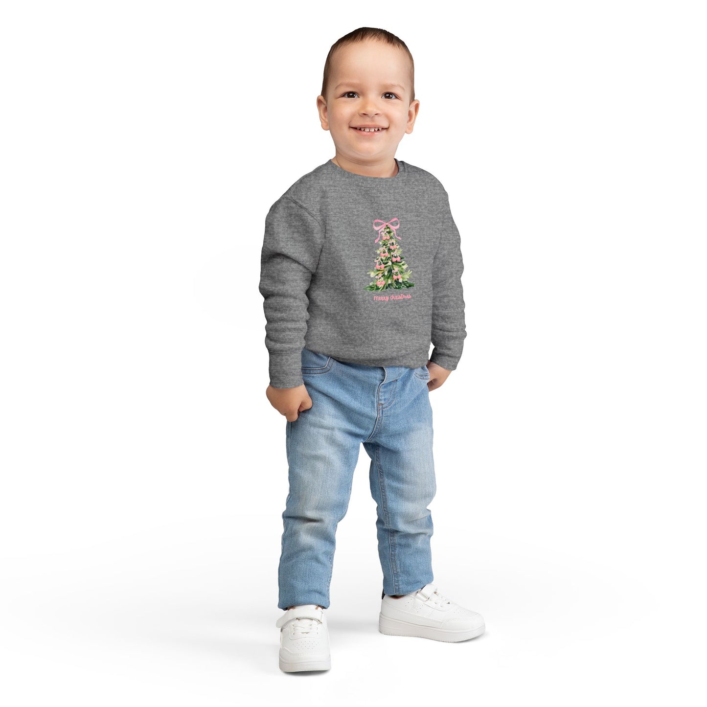Christmas Tree Pink Cherry Bow Toddler Sweatshirt