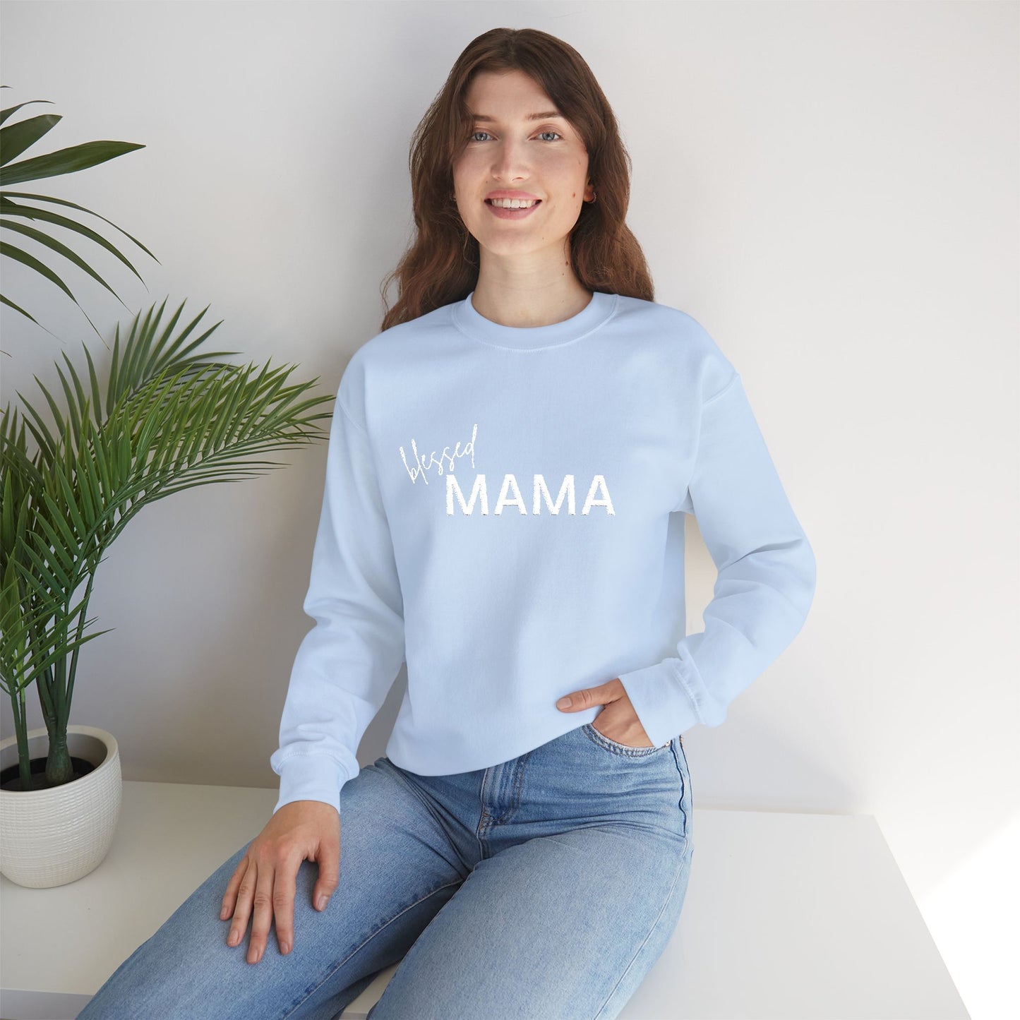 Embroidered Blessed Mama Crewneck Sweatshirt