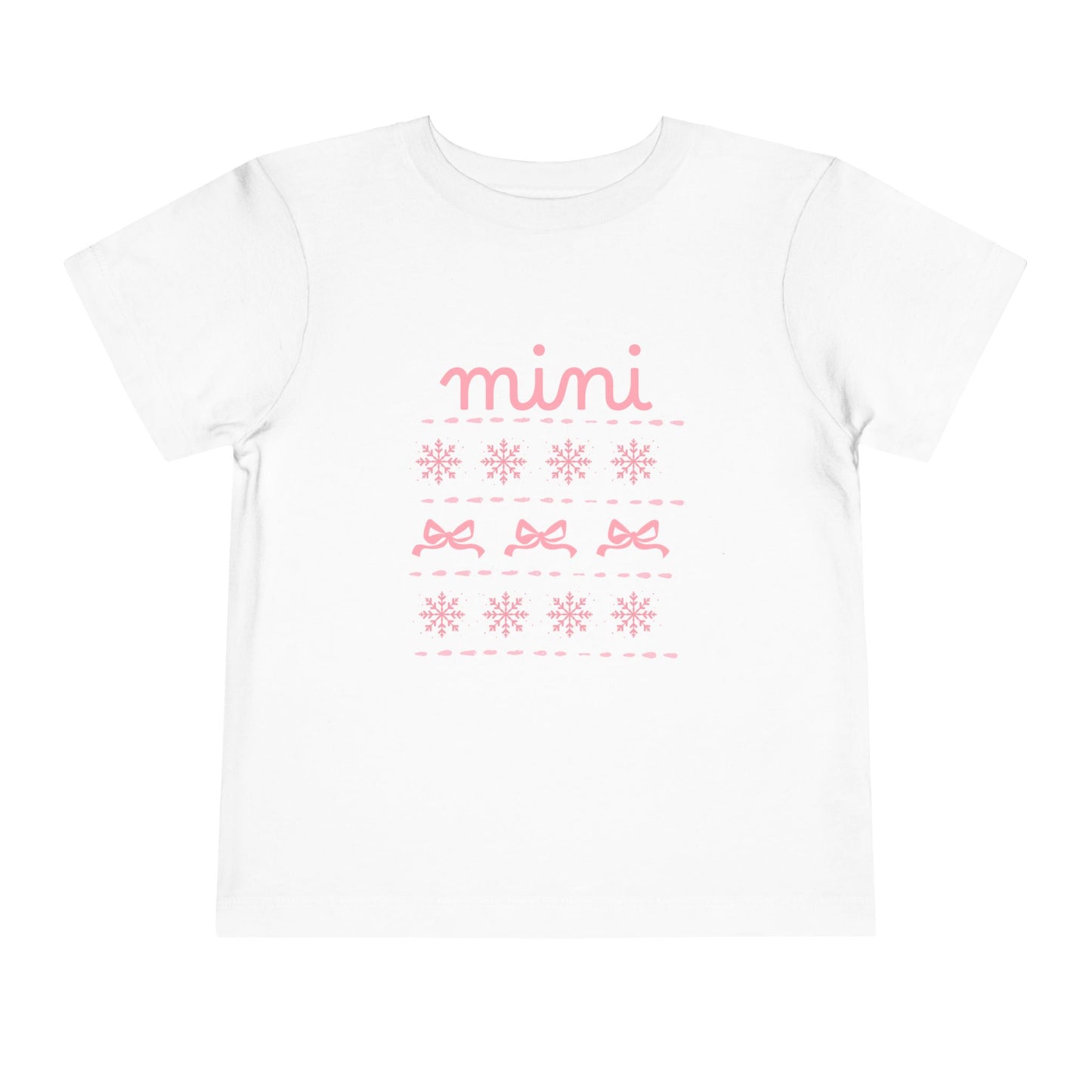 Mini Christmas Toddler Tee — Pink Bow & Snowflake Pattern Kids' Short Sleeve Shirt