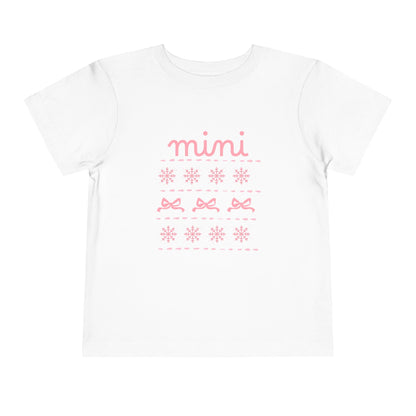 Mini Christmas Toddler Tee — Pink Bow & Snowflake Pattern Kids' Short Sleeve Shirt