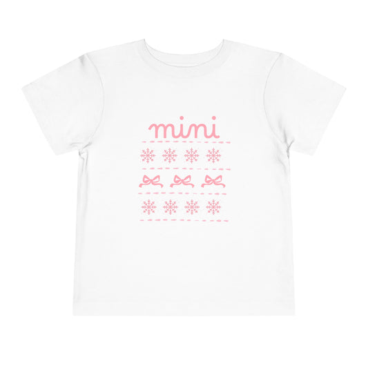 Mini Christmas Toddler Tee — Pink Bow & Snowflake Pattern Kids' Short Sleeve Shirt