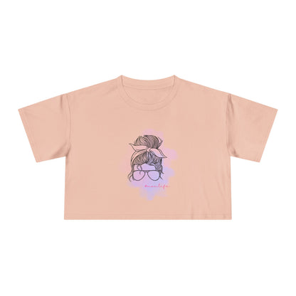 Women's Crop Tee with Messy Bun Sunglasses Mom Life