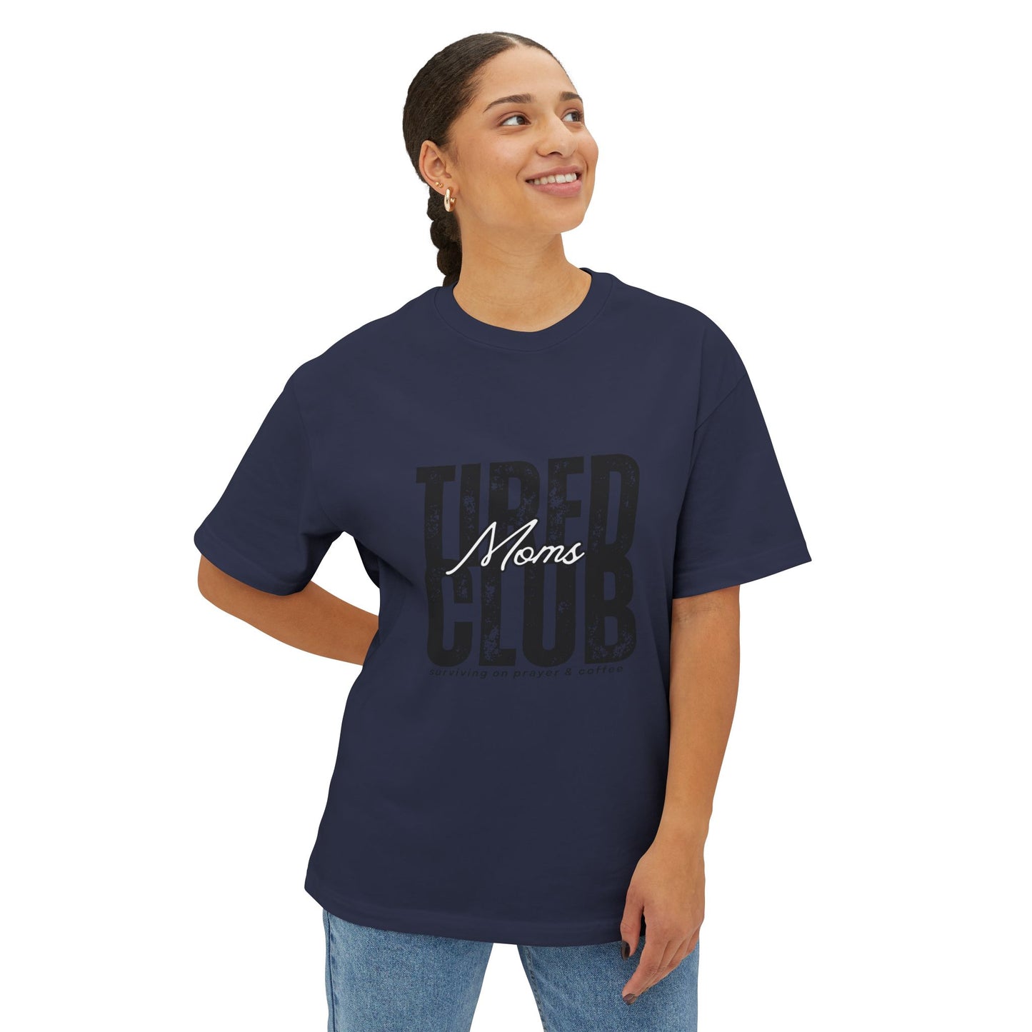 Tired Moms Club Graphic Tee — Vintage Distressed Oversized Boxy Shirt