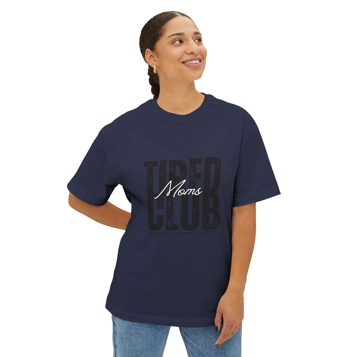 Tired Moms Club Graphic Tee — Vintage Distressed Oversized Boxy Shirt