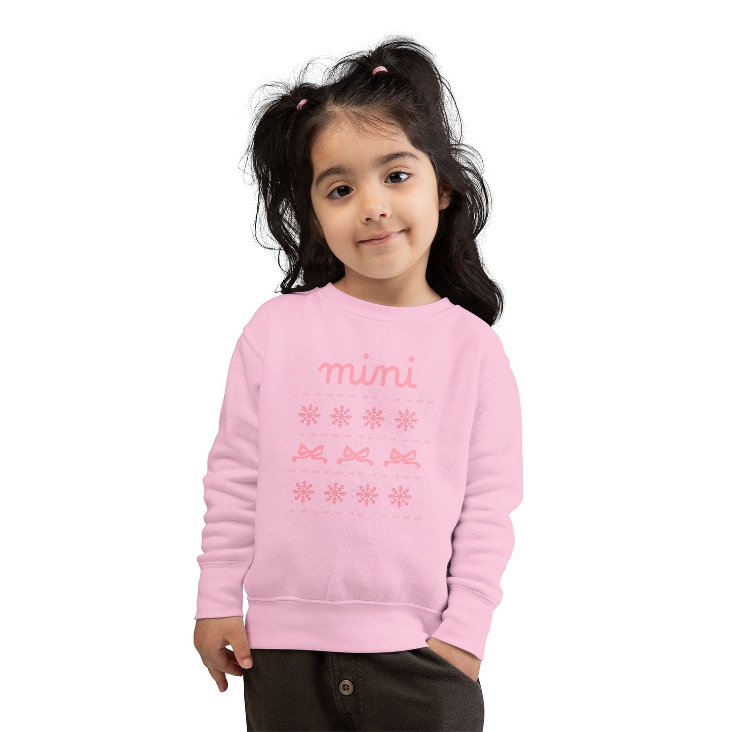 Mini Christmas Toddler Sweatshirt — Pink Bow & Snowflake Cozy Pullover