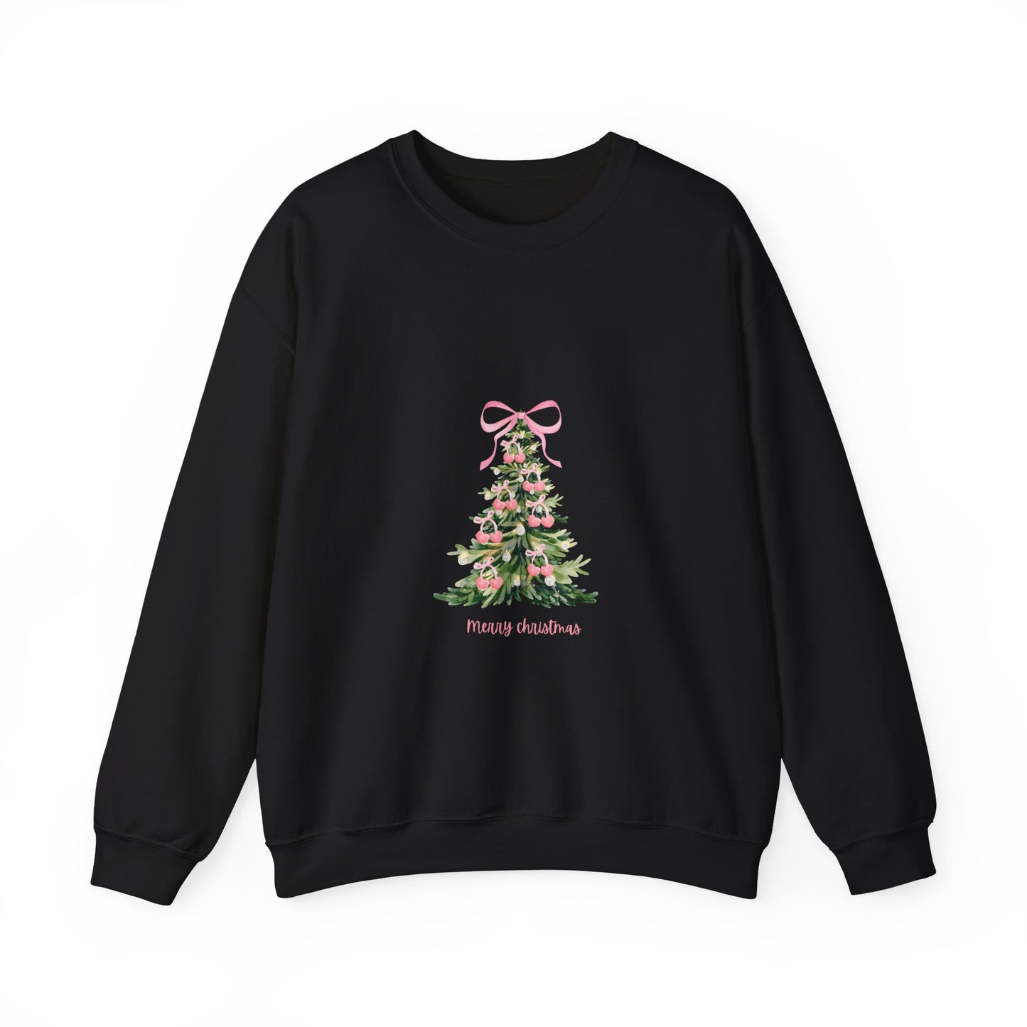 Christmas Tree Crewneck Sweatshirt - Pink Ribbon Watercolor Holiday Sweater