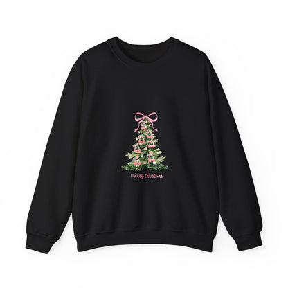 Christmas Tree Crewneck Sweatshirt - Pink Ribbon Watercolor Holiday Sweater
