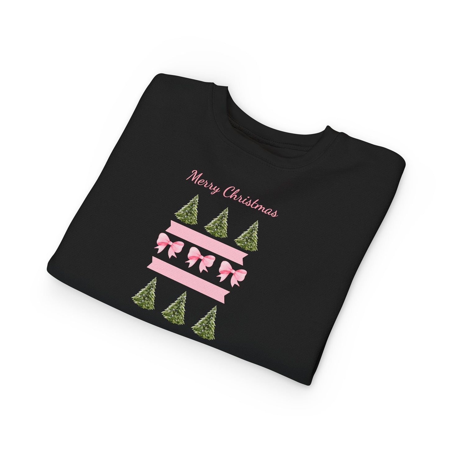 Merry Christmas Pink Ribbon and Trees Toddler Sweatshirt