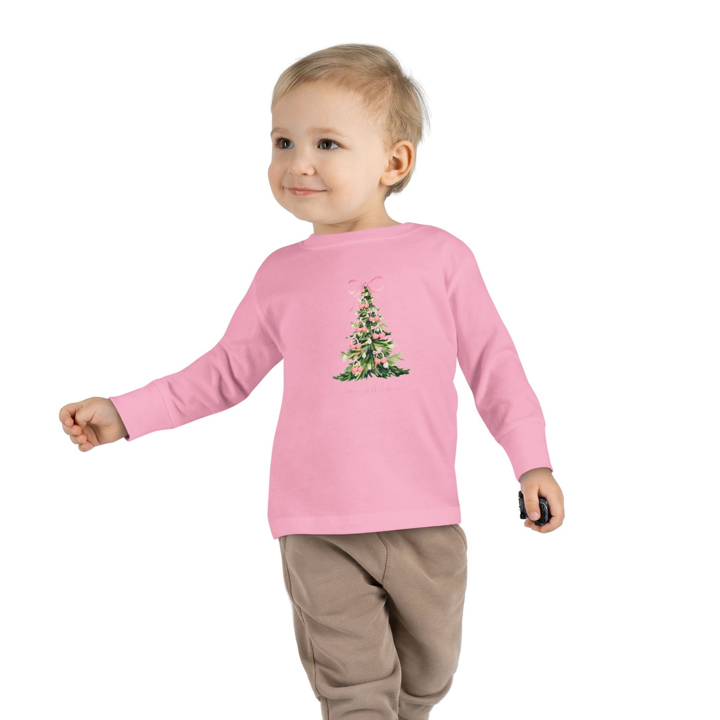 Christmas Tree Pink Cherry Bows Toddler Long Sleeve Tee