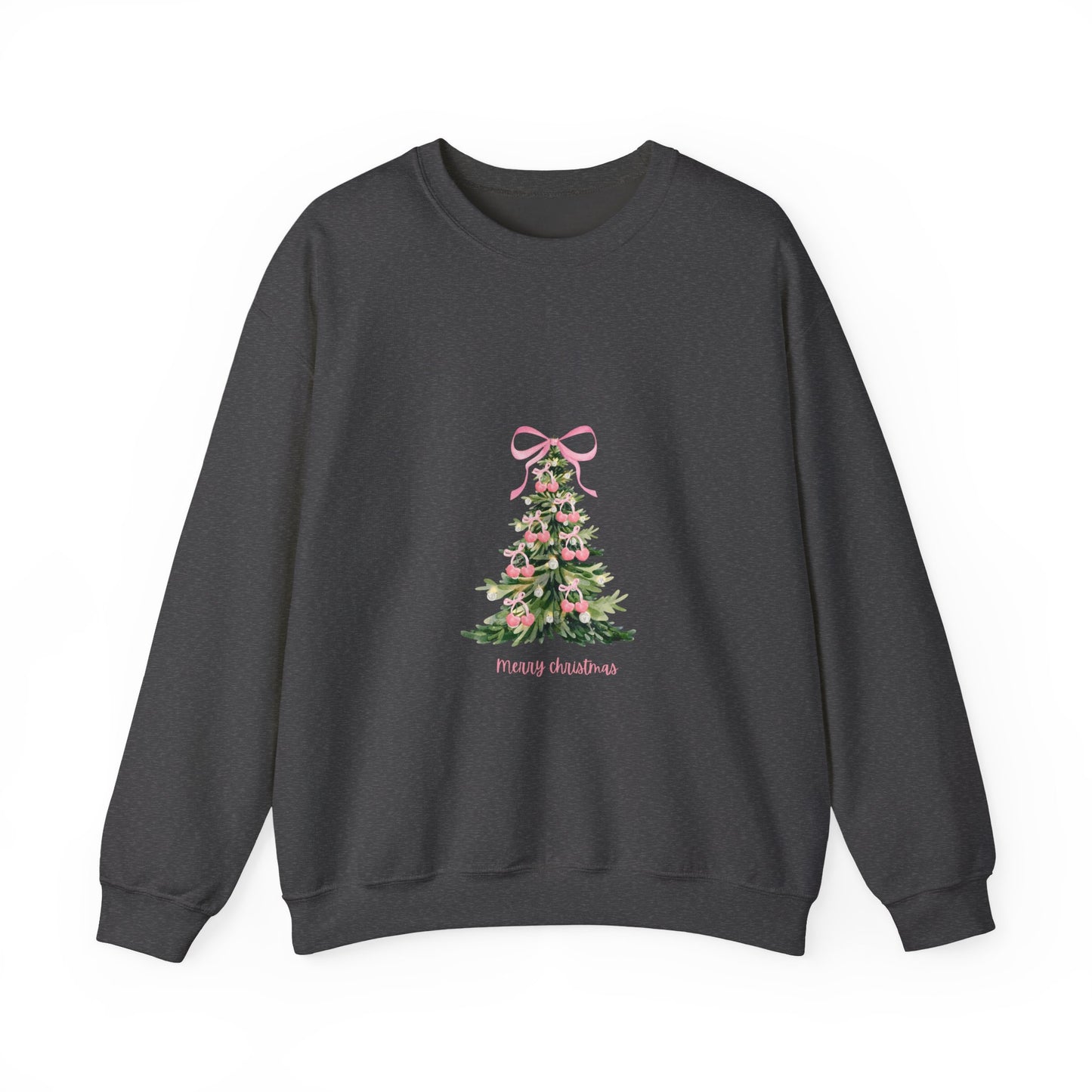 Christmas Tree Crewneck Sweatshirt - Pink Ribbon Watercolor Holiday Sweater