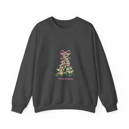 Christmas Tree Crewneck Sweatshirt - Pink Ribbon Watercolor Holiday Sweater