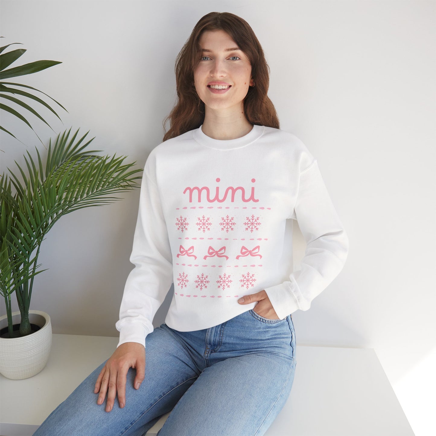 Mini Christmas Crewneck Sweatshirt Adult Sizes— Pink Holiday Mama Graphic