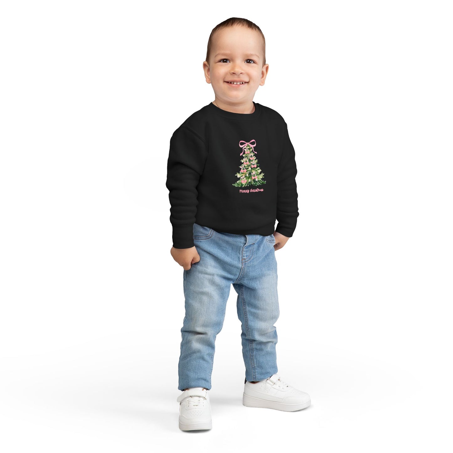 Christmas Tree Pink Cherry Bow Toddler Sweatshirt