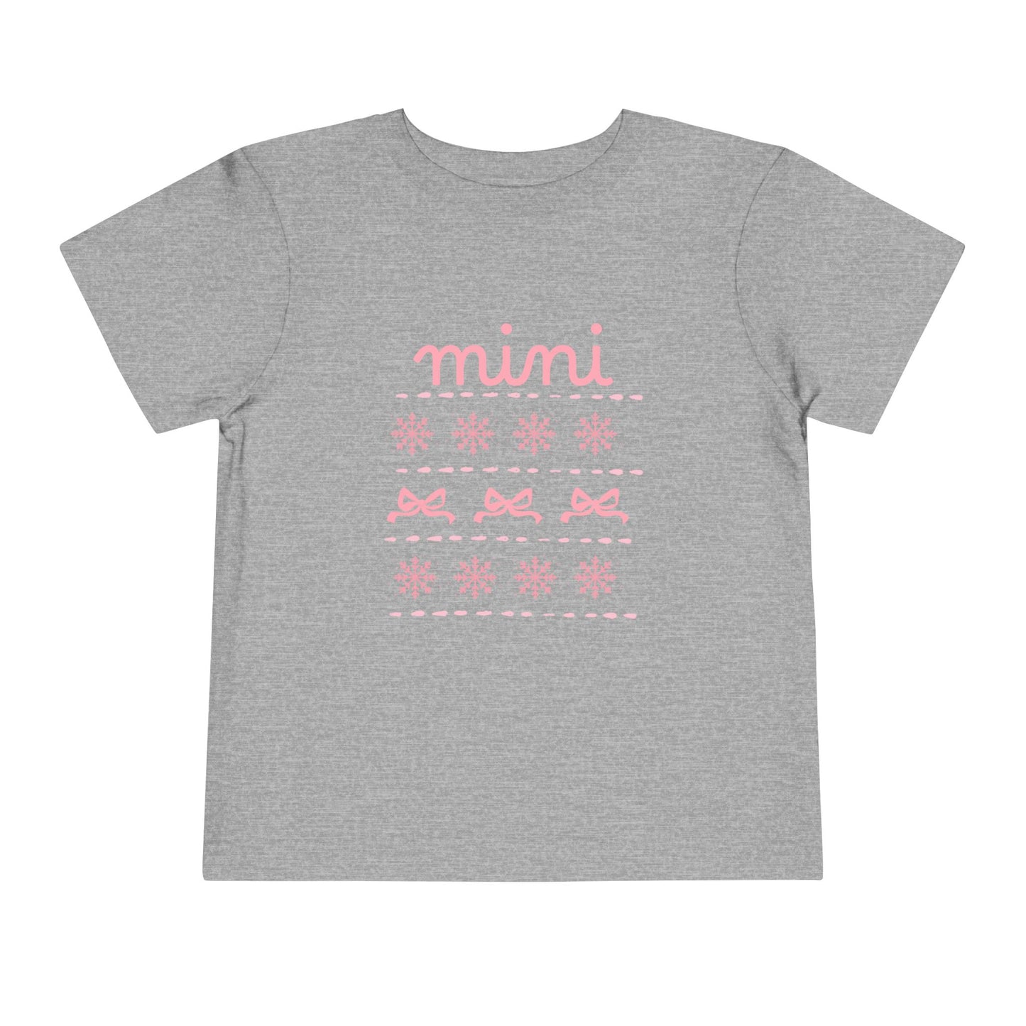 Mini Christmas Toddler Tee — Pink Bow & Snowflake Pattern Kids' Short Sleeve Shirt