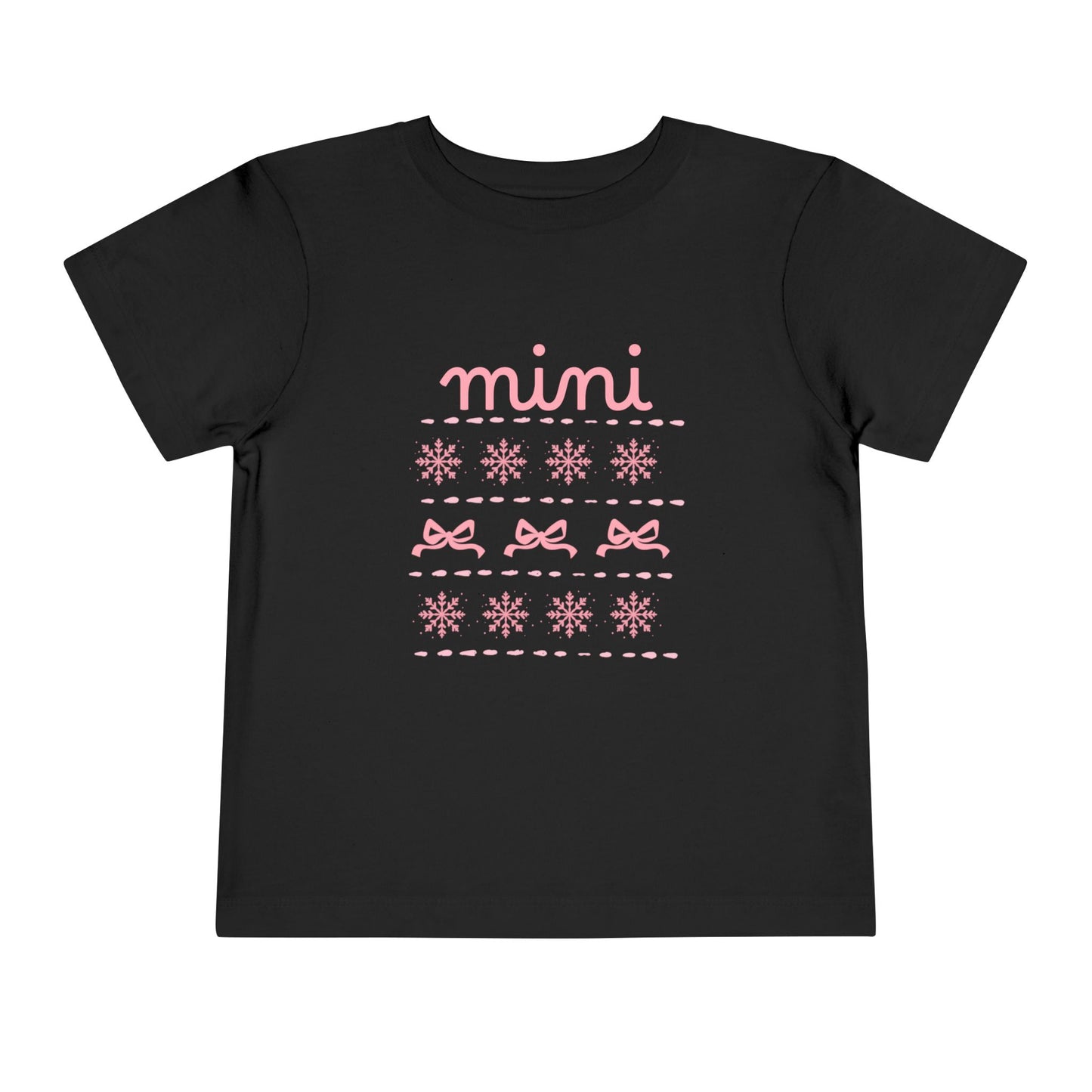 Mini Christmas Toddler Tee — Pink Bow & Snowflake Pattern Kids' Short Sleeve Shirt