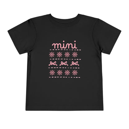 Mini Christmas Toddler Tee — Pink Bow & Snowflake Pattern Kids' Short Sleeve Shirt