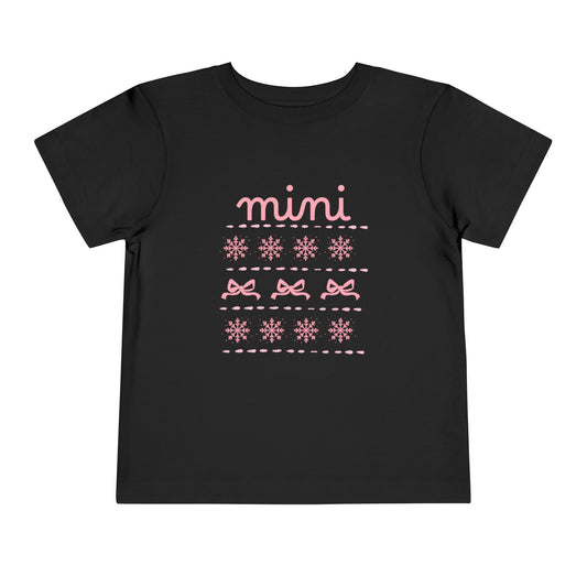 Mini Christmas Toddler Tee — Pink Bow & Snowflake Pattern Kids' Short Sleeve Shirt