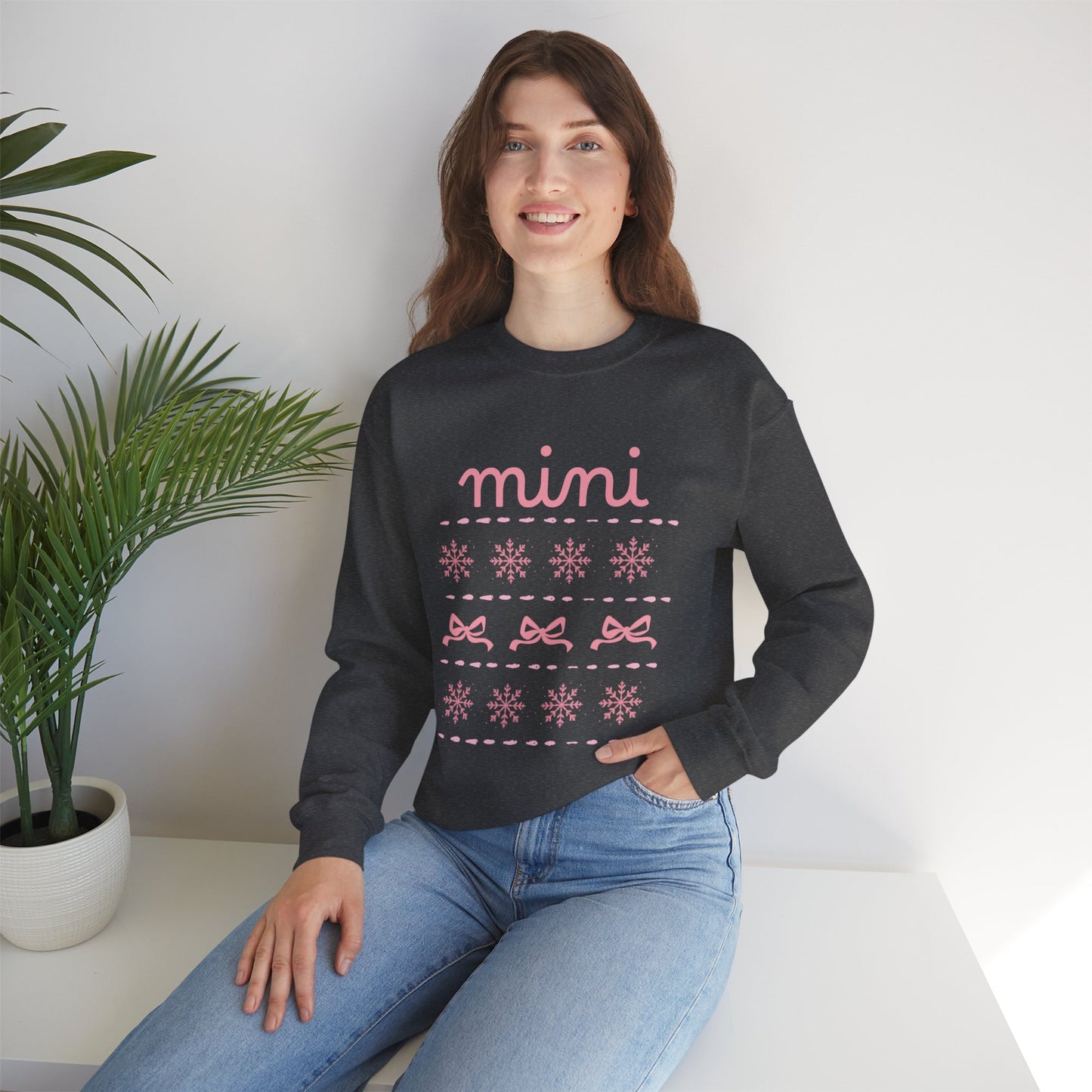 Mini Christmas Crewneck Sweatshirt Adult Sizes— Pink Holiday Mama Graphic