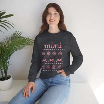 Mini Christmas Crewneck Sweatshirt Adult Sizes— Pink Holiday Mama Graphic
