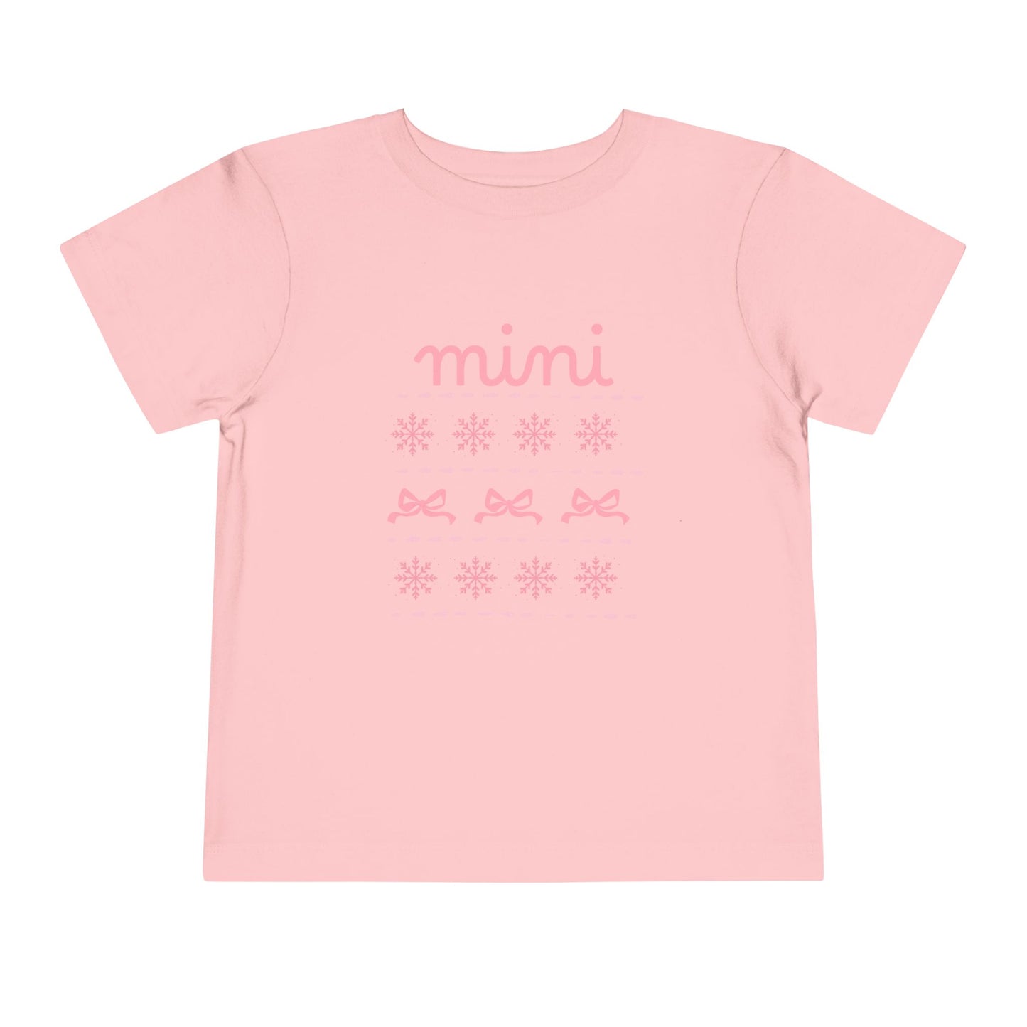 Mini Christmas Toddler Tee — Pink Bow & Snowflake Pattern Kids' Short Sleeve Shirt