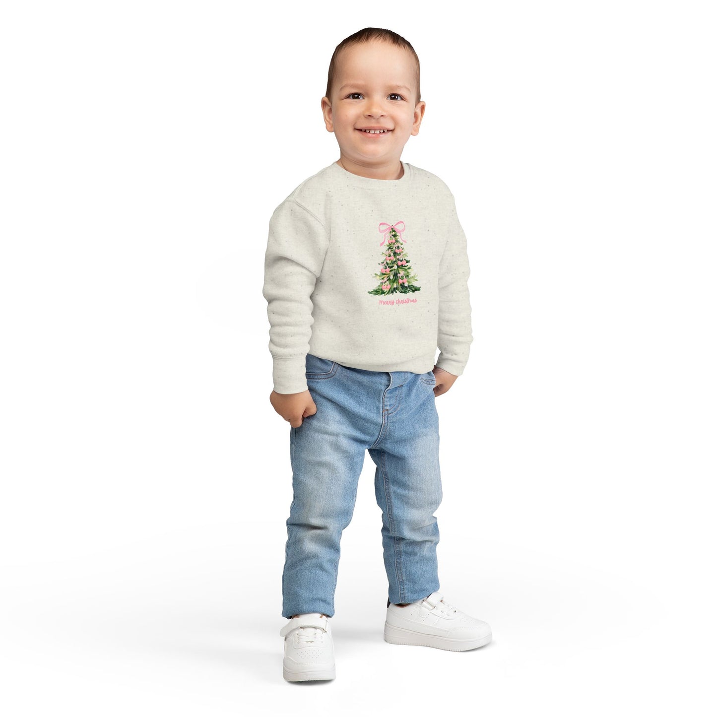 Christmas Tree Pink Cherry Bow Toddler Sweatshirt