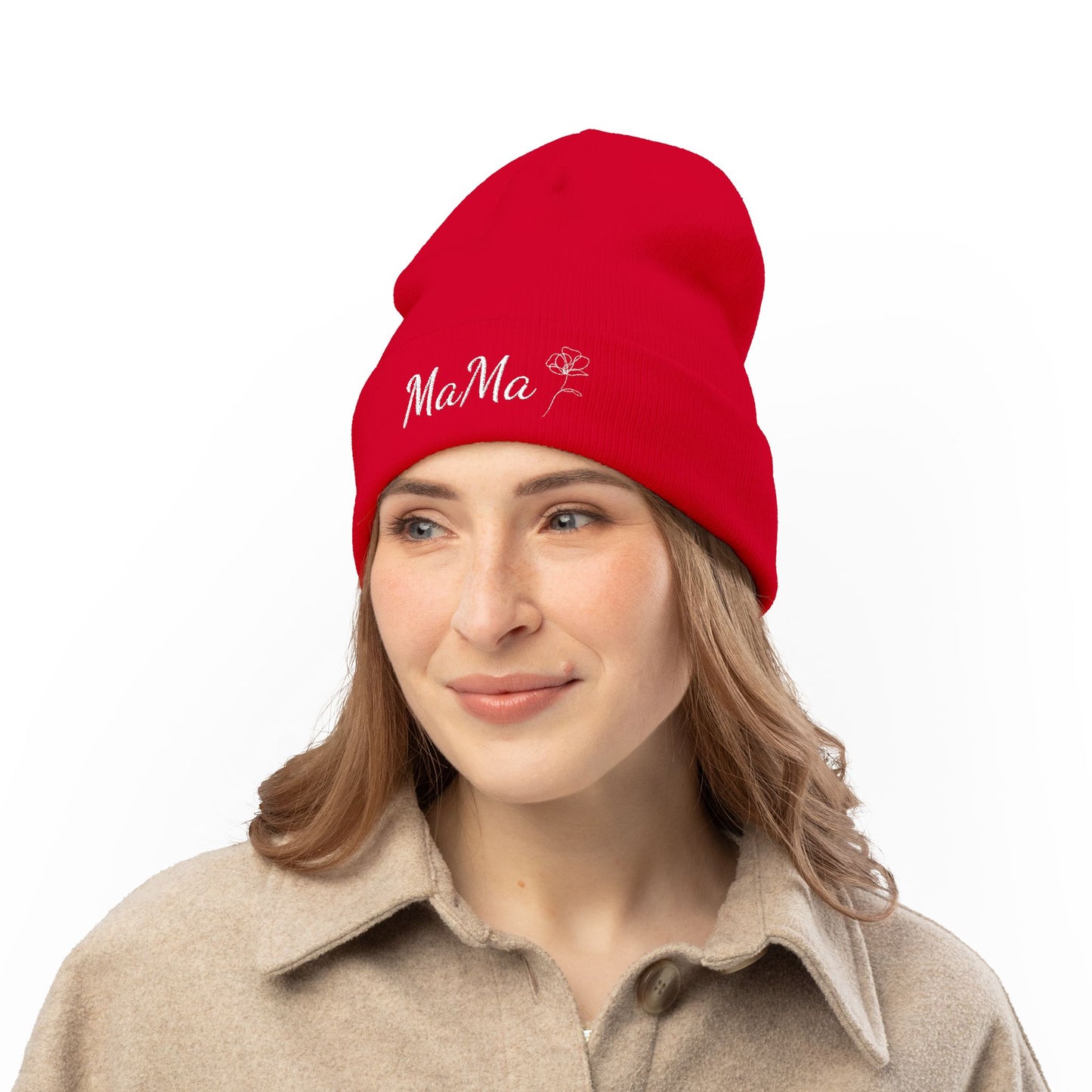 Mama Embroidered Knit Beanie